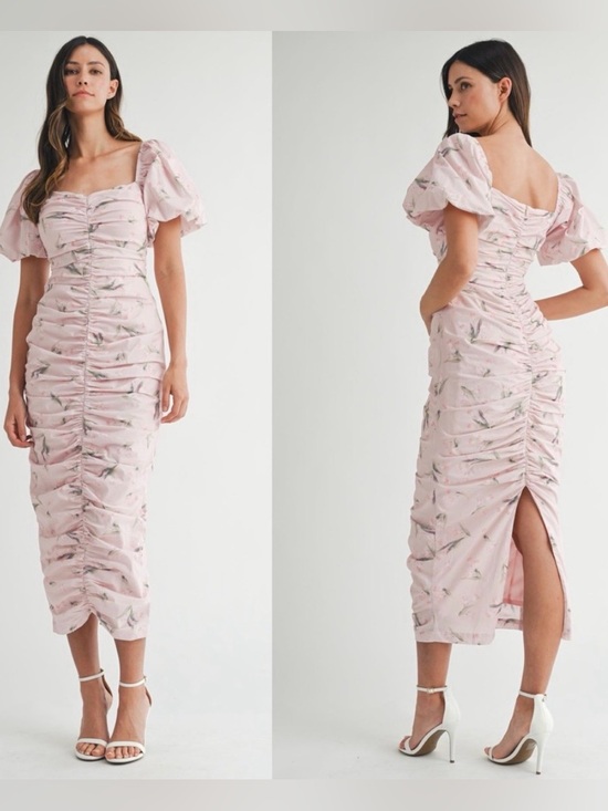 Mable Dresses & Skirts - Mable Blush Pink flirty feminine floral rusched dress size Large L new